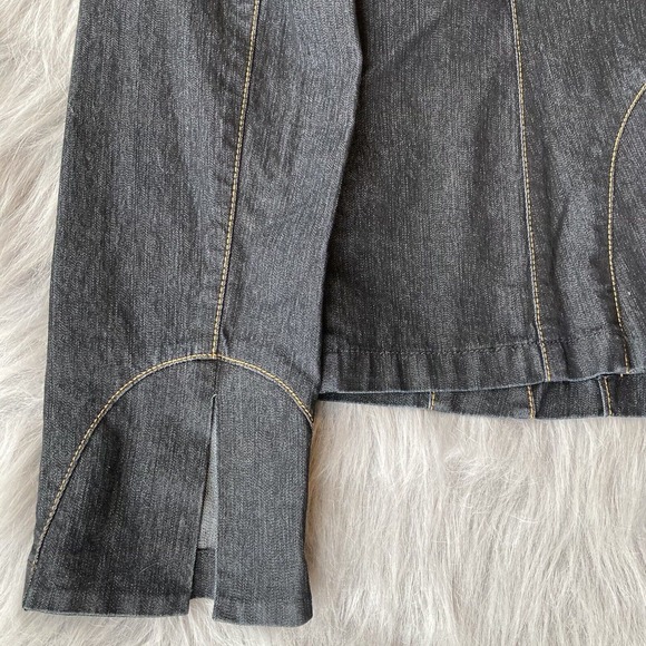 Bisou Bisou Blazer Sz Small Dark Wash Stretch Denim Jacket 2 Buttons Casual Work - Picture 6 of 9